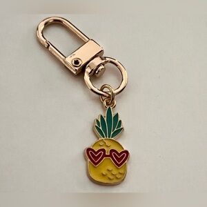 Pineapple Enamel Keychain Charm Gold Tone